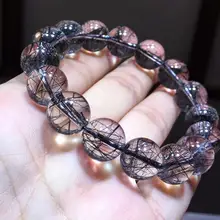 Top Quality Natural Black Rutilated Quartz Crystal For Women Men 13mm Clear Round Beads Wealthy Stone Bracelet From Brazil AAAAA lii ji natural stone black onyx agate clear quartz crystal with jade clasp bracelet for women party