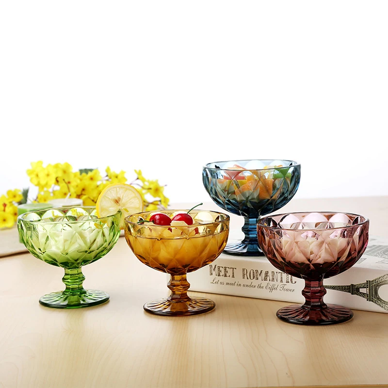 4pcs/set Multicolour relief Ice cream glass cup color goblets Milkshake