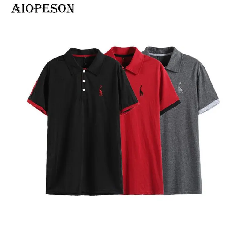 

3 pcs AIOPESON Mens Polo 100% Cotton Fitness Deer Embroidery Polo Shirts Causal Giraffe Polo Shirt Men Kit 3 Camisa Polo Giraffe