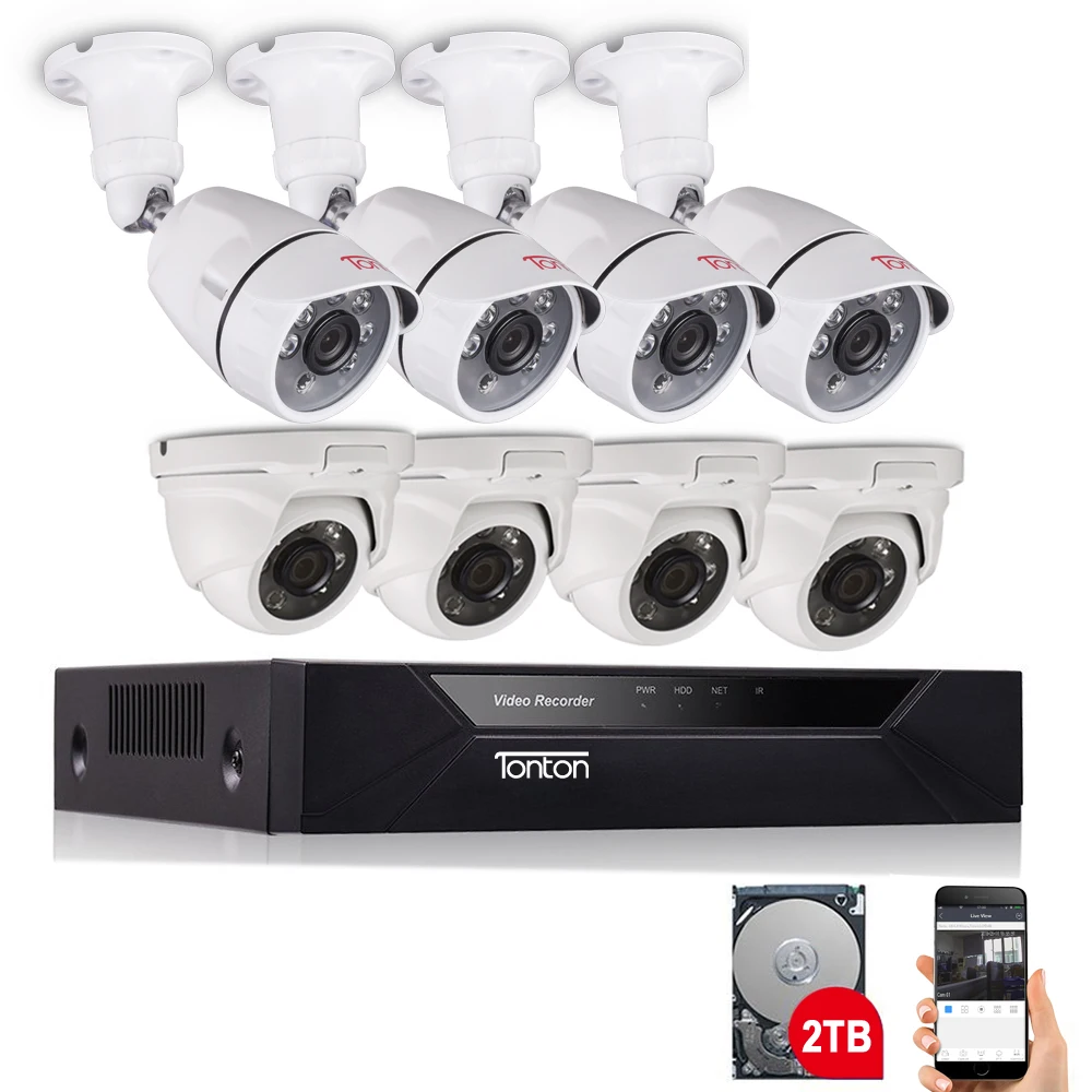 Tonton 1080P Home Video Surveillance System 8CH DVR Face Detection 2MP