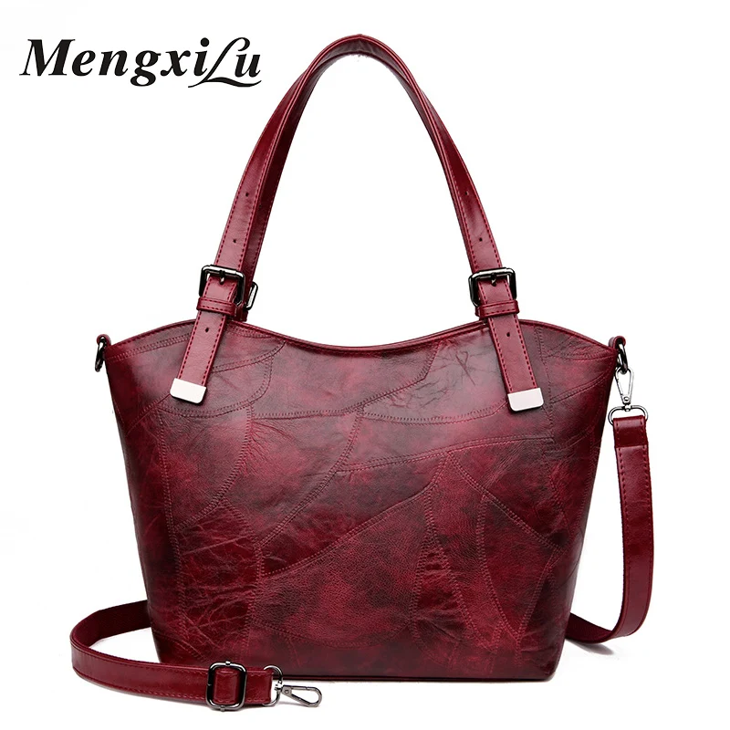 

MengXiLu New Women Handbags Pu leather Shoulder Bags Female Large Capacity Top-handle Design Stone Pattern Ladies Messenger Bags