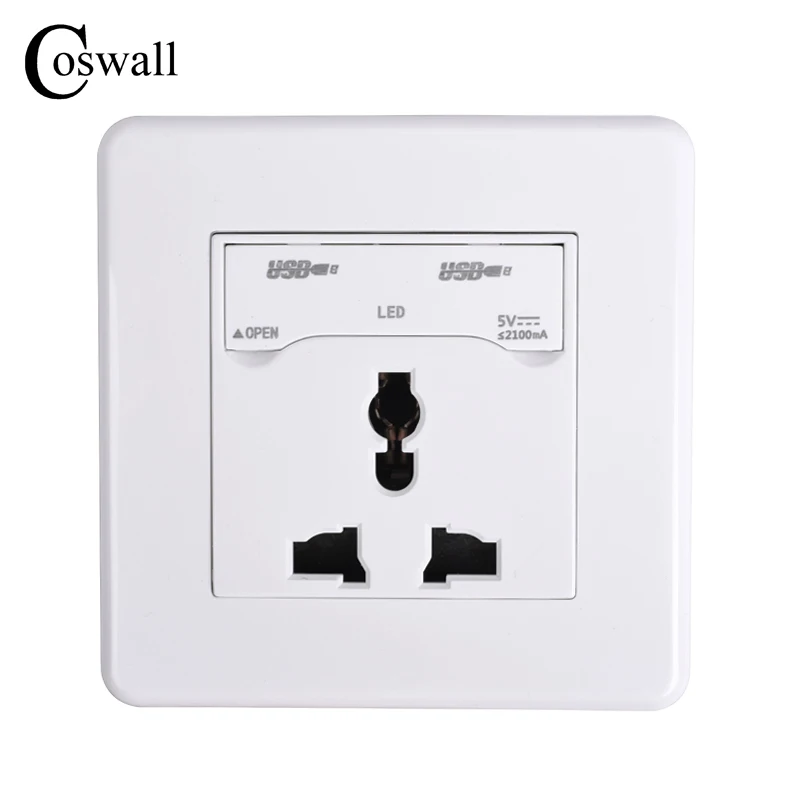 

COSWALL Wall Power Socket Universal 3 Hole Electrical Outlet With Children Protective Lock + Dual USB Charging Port For Mobile