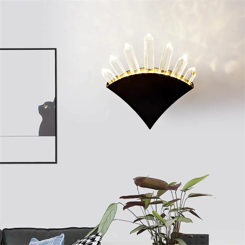 

postmodern sector Crystal gold wall lamp art deco corridor bedroom lamp luxury living room decoration led wall sconces lights