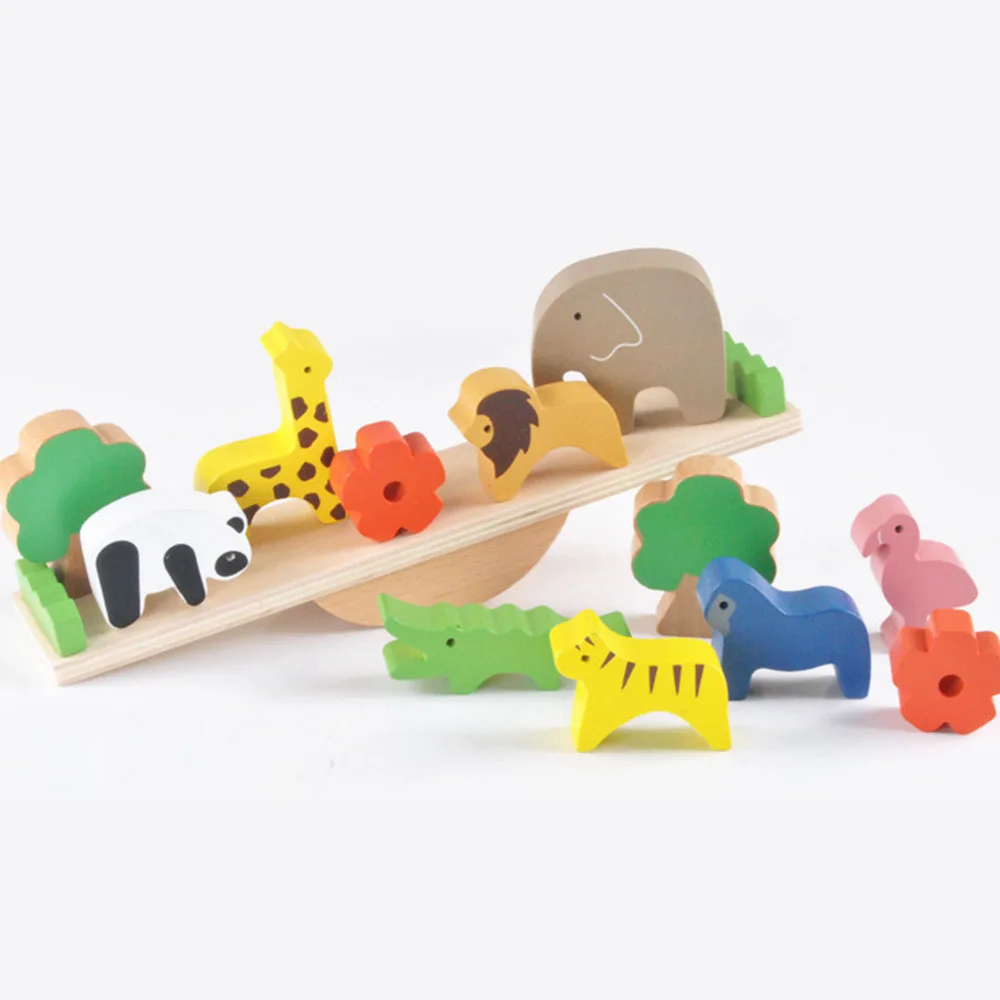 

Baby Toys Cute Forest Animal Seesaw Building Blocks Wooden Balance Wood Toys For Children Creative Assembling Educational Toys
