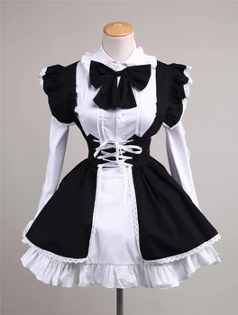 

Anime Maid Costume Cosplay Sexy Sweet Gothic Lolita Dress Long Black White Restaurant Cafe Cute Maid Wear H