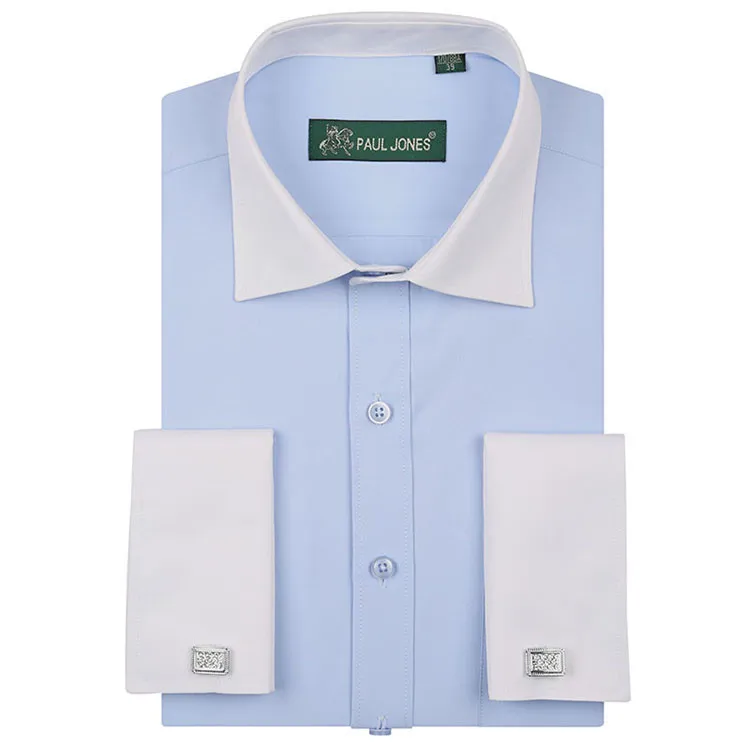 Классическая французская рубашка на пуговицах с манжетами, мужская рубашка с длинным рукавом, Высококачественная деловая официальная рубашка camisa masculina