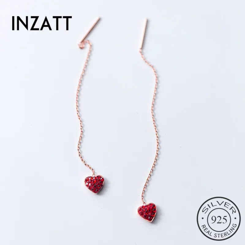 

INZATT Elegant Red Quartz Heart Dangle Drop Earrings Real 925 Sterling Silver Tassel Fine Jewelry For Women Engagement 2018 Gift