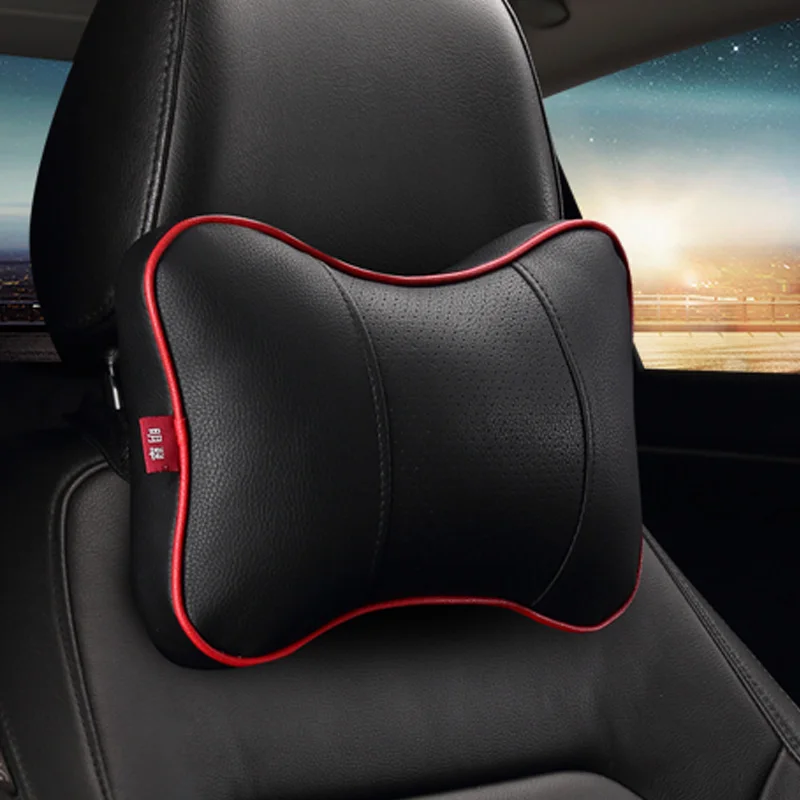 

2018 brand new single piece 3D artificial leather car neck pillows comfortable universal headrest fit for most cars fills fiber