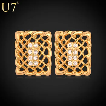 

U7 Square Earrings Gold Color Rhinestone Fashion Jewelry Wholesale Trendy Drop Earrings For Women E454