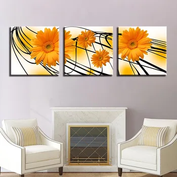 

Art Posters Modern Home Decor Living Room Canvas 3 Panel Orange Sunflower Framework Wall HD Print Paintings Modular Pictures