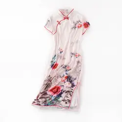 Для женщин летний китайский ветер Qipao Вышивка Стенд воротник платье В лоскутном стиле Винтаж платье Чонсам для подиума