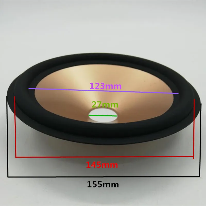 50 шт./партия 6 дюймов динамик резиновый край бумаги конус Полная частота утолщение золотой цвет пластиковые конусы 27 мм ядро