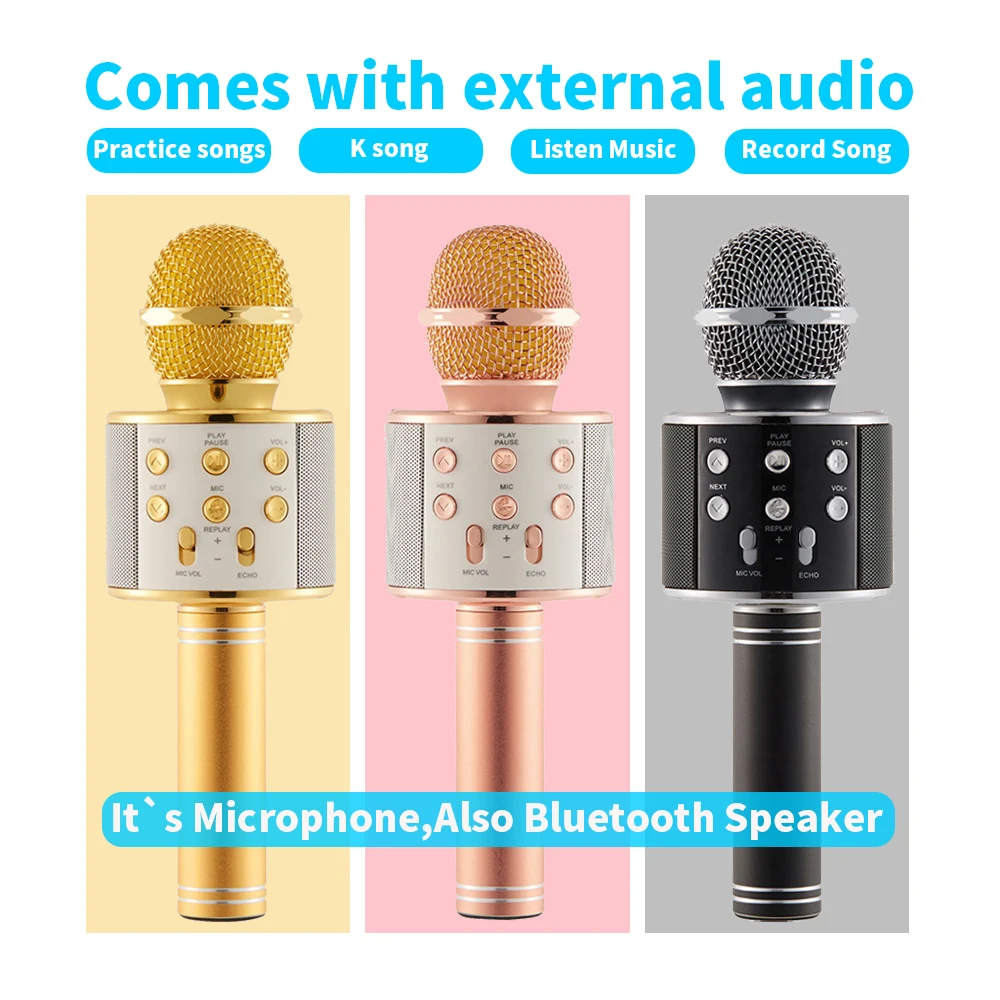 

WS858 Handheld Bluetooth Wireless Condenser Magic Karaoke Microphone Mobile Phone Player MIC Speaker Record Music KTV Microphone