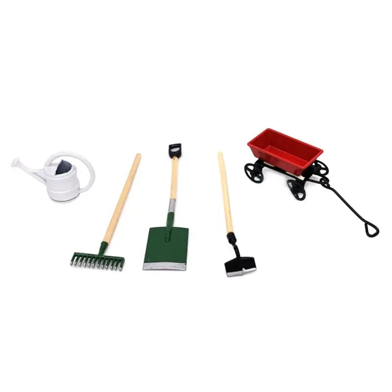 

1:12 Miniature Doll House Cute Mini Metal Small Pull Cart Farming Tools Kits For Home Decor Gift Garden Furniture Accessories Or