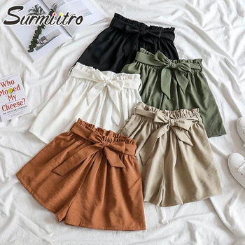 

Surmiitro Korean Summer Shorts Women 2020 Fashion Ladies Casual Lace Up Short Pants Femme High Waist Wide Leg Shorts Female