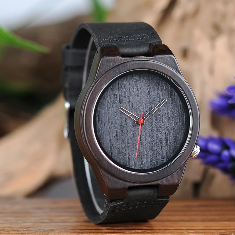 BOBO BIRD L-B10 Men's Red Second Hand Wooden Watch Fashion Ebony Casual Antique Clock as a Gift for Men Customize Watches