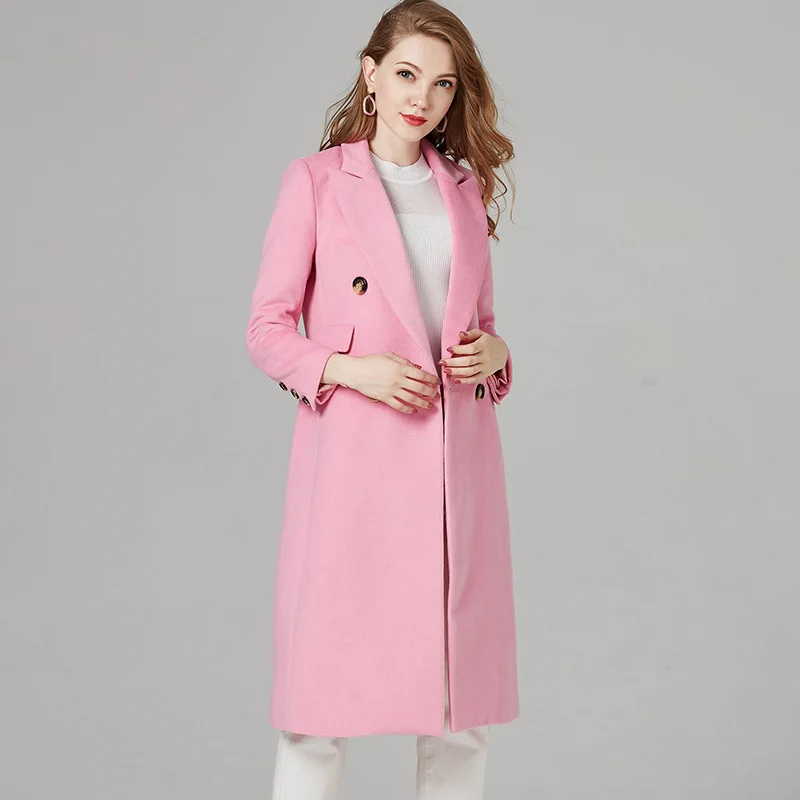 

ACRMRAC Women Long sleeves Long section Slim PINK Office Lady Wool Blends Woolen coat jacket 6025