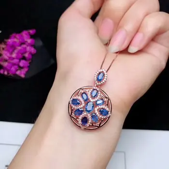 

Fashion round ball Natural blue sapphire gem Pendant necklace S925 silver Natural gemstone necklace women girl gift jewelery