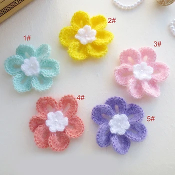 

30PCS 7cm Handmade woolen yarn Crochet Knitted applique Patchwork DIY needlework sewing accessories Cloth paste decoration 347