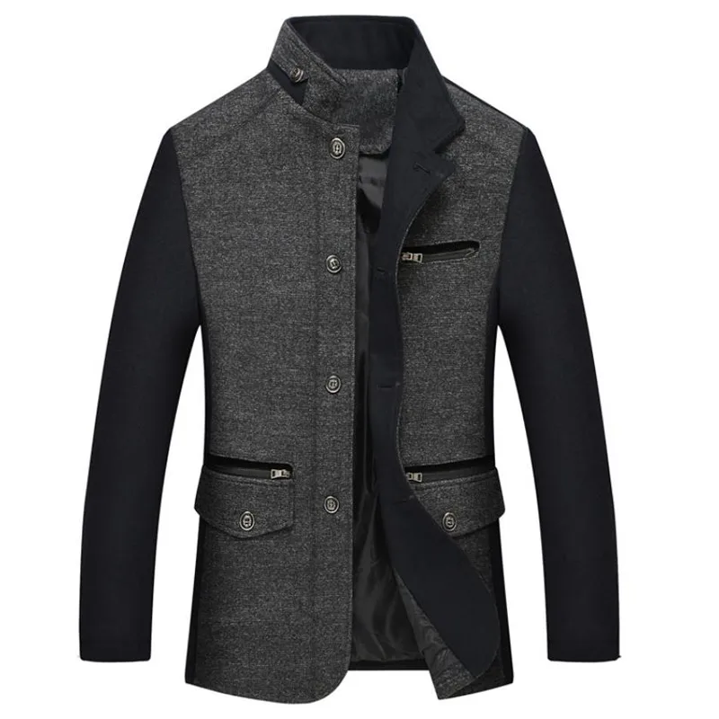 2018 Autumn and winter new men's woolen coat business casual stand collar stitching collar design jacket Overcoat 2018 Autumn and winter new men's woolen coat business casual stand collar stitching collar design jacket Overcoat