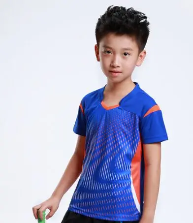Спортивные теннисные шорты для мальчиков, tenis masculino, теннисная футболка для девочек, детская рубашка для обучения бадминтону, шорты, рубашки для пинг-понга - Цвет: Only Blue shirt