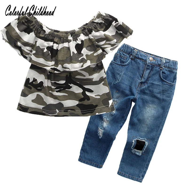 Summer Fashion Camouflage short sleeve+Denim pants Children&toddler