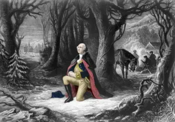 

Old Master-Art Antique hand painted Oil Painting on canvas :General George Washington prays in Forty Valley, 1777 .