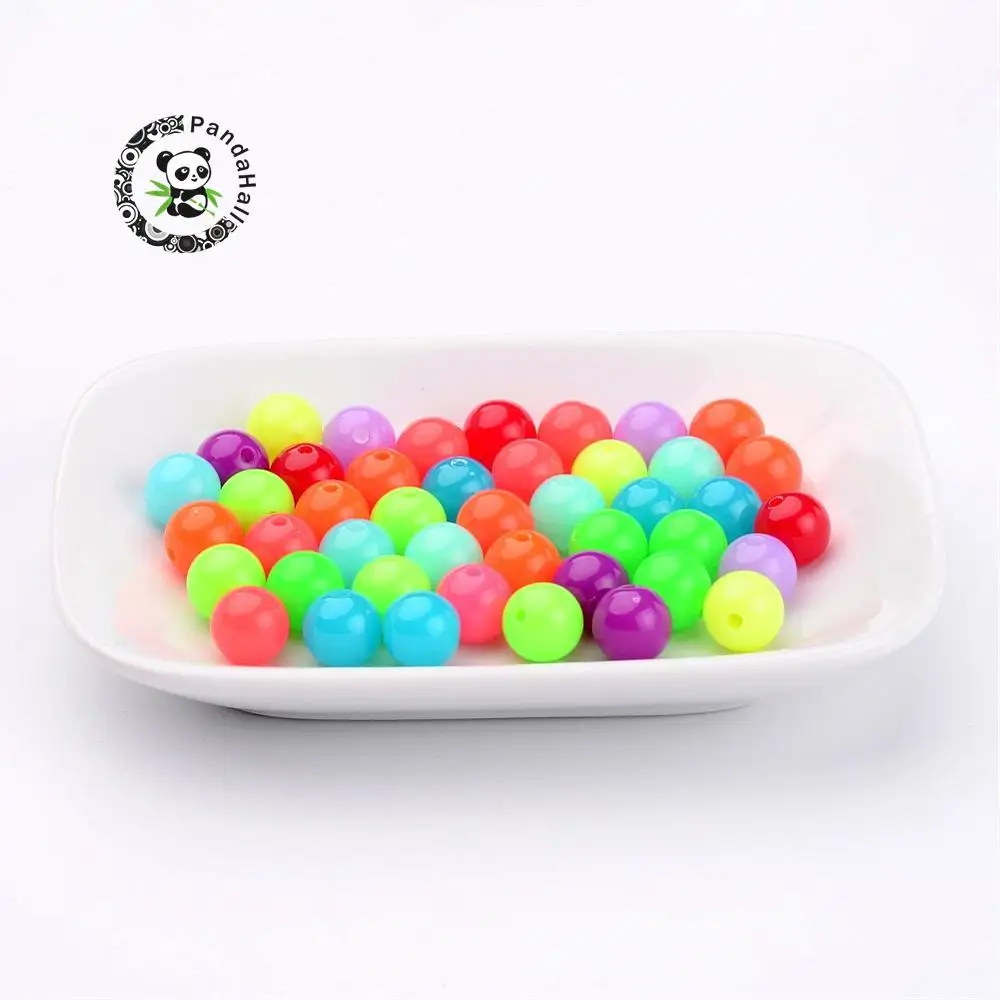 Fluorescent Acrylic Beads, Round, Mixed Color, 10mm, Hole: 2mm-in Beads