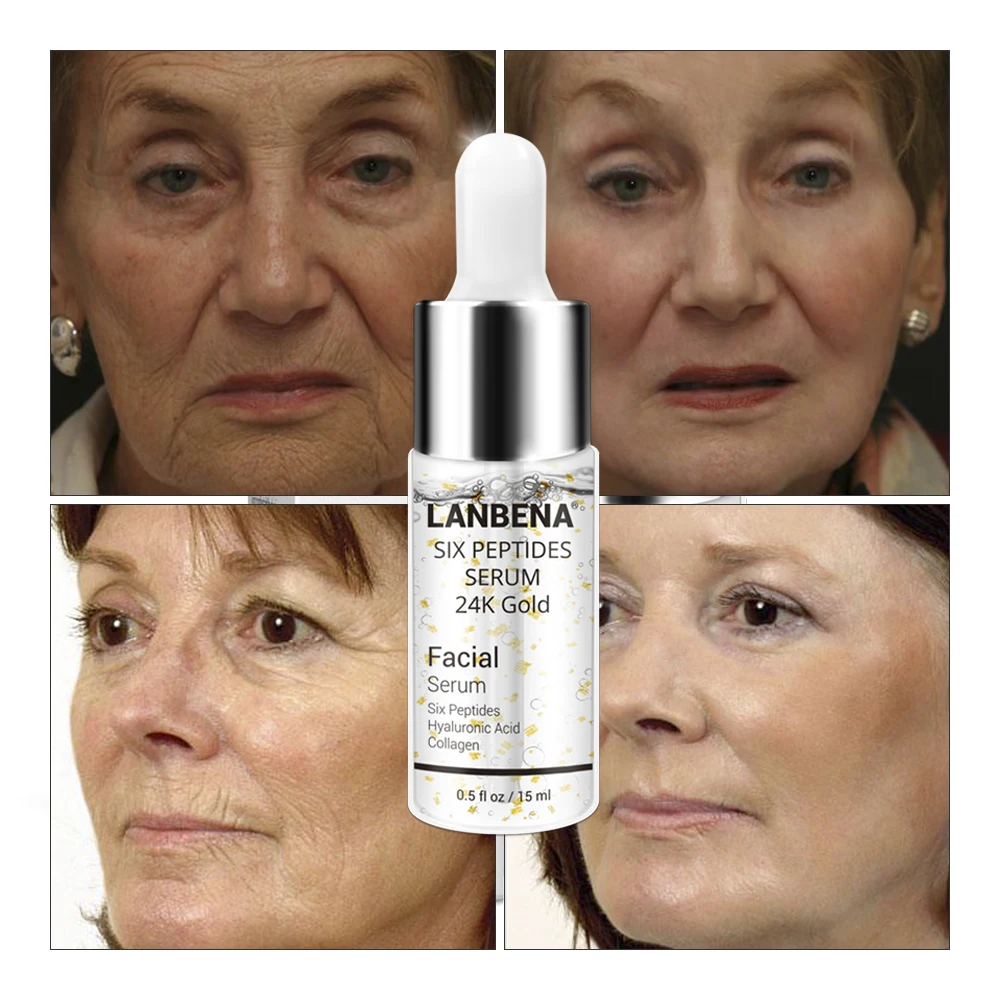 LANBENA Vitamin C Six Peptides Serum 24K Gold Hyaluronic Acid Serum Anti Aging Wrinkle Moisturizing Whitening 2