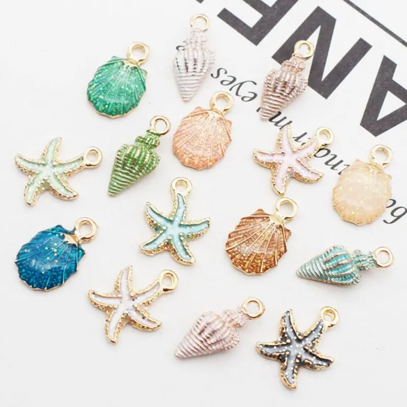 

13/15Pcs Assorted Plated Ocean Starfish Conch Shell Charms Pendant For DIY Jewelry Necklace Bracelet Earring Making Accessories