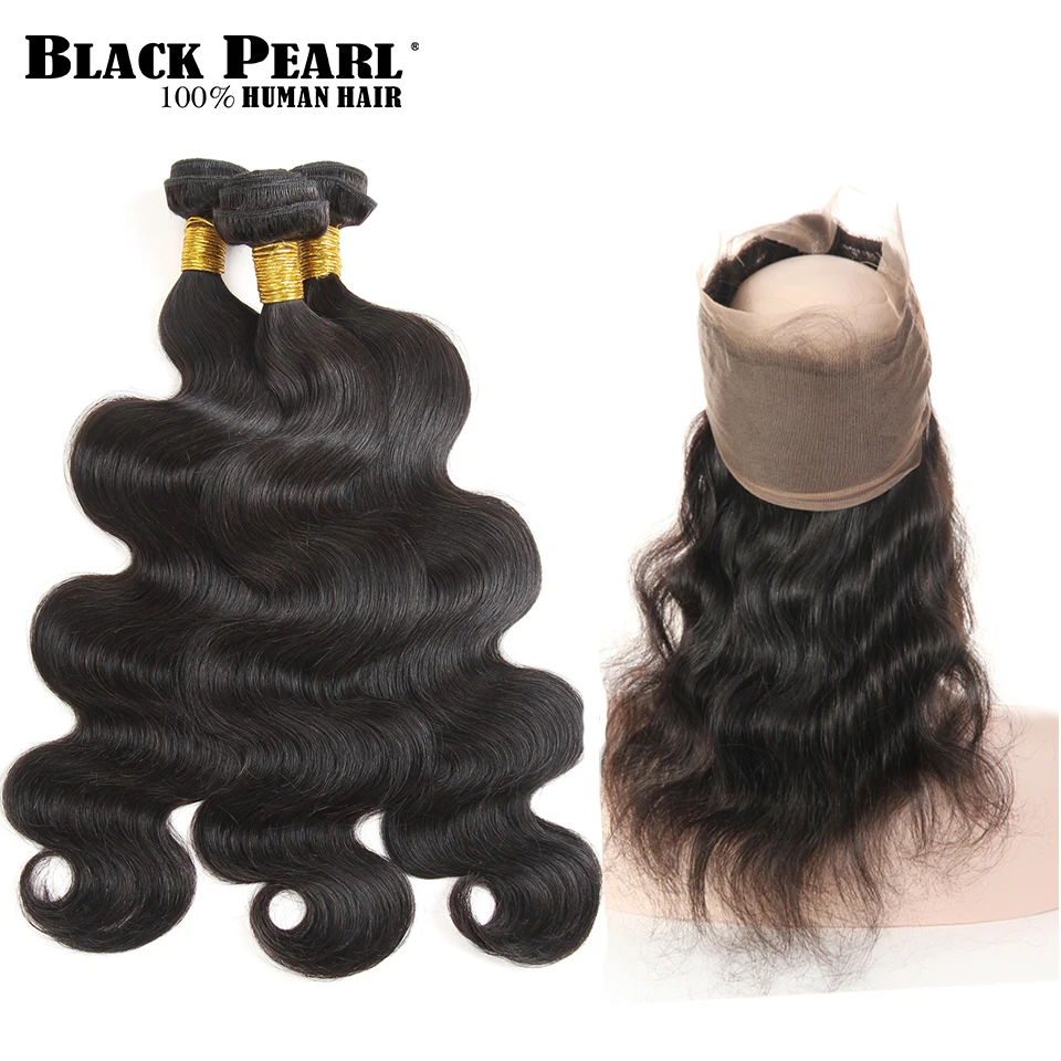 Black Pearl Pre-Colored Body Wave 360 Lace Frontal with Bundles Brazilian Virgin Hair 3 bundles Human Hair 360 Lace Closure brazilian-body-wave-frontal