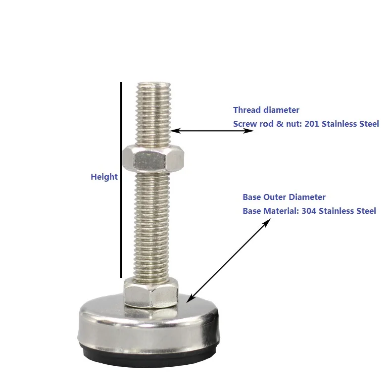 4 шт./лот, регулируемые чашки для ног, диаметр 43 мм, SUS304 база и 201 стальной винт M8/M10* L60/80/100 мм, противоскользящая база, токарный станок, выравнивающие чашки для ног