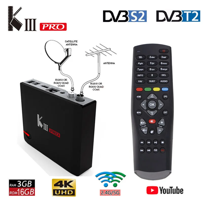 

MECOOL KIII PRO DVB-T2 DVB-S2 android 7.1 TV Box 3GB 16GB Amlogic S912 Octa Core 64bit combo Wifi 4K Media Player Set top box