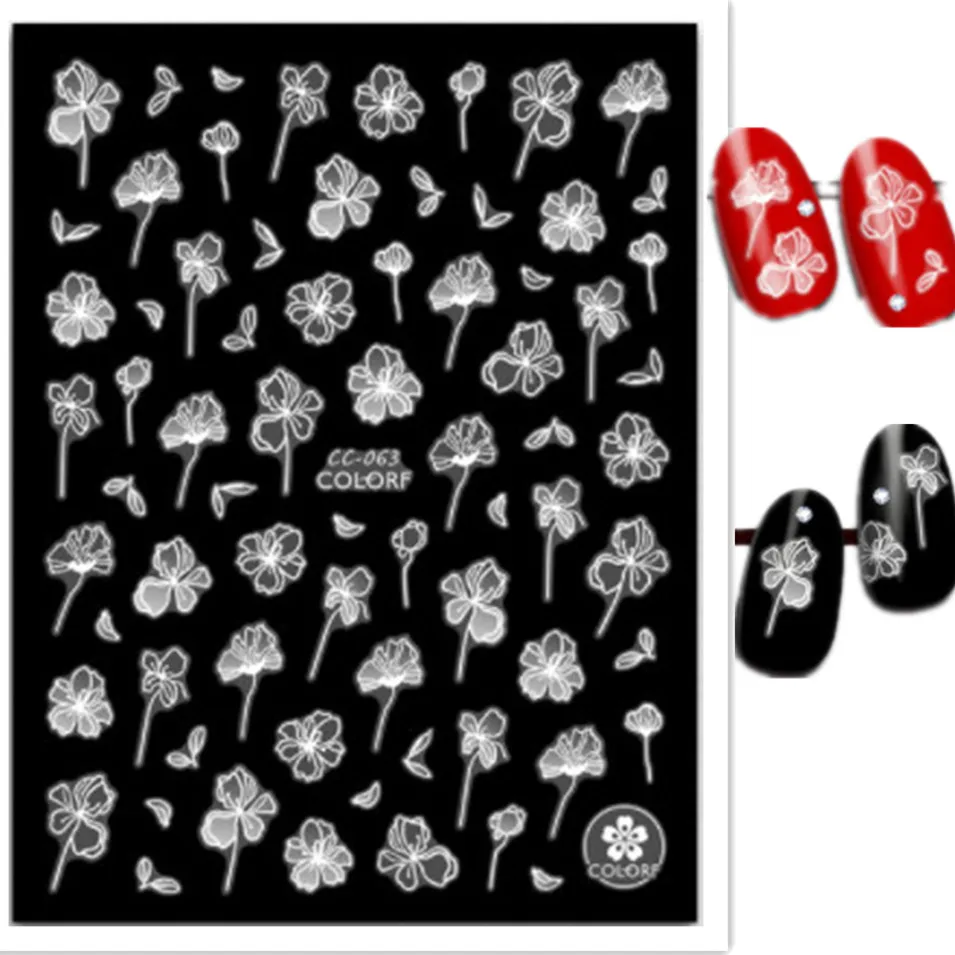 

Newest CC-63 transparent flower 3d nail art stickers decal stamping template self-adhesive DIY nail decorations tools nail wraps
