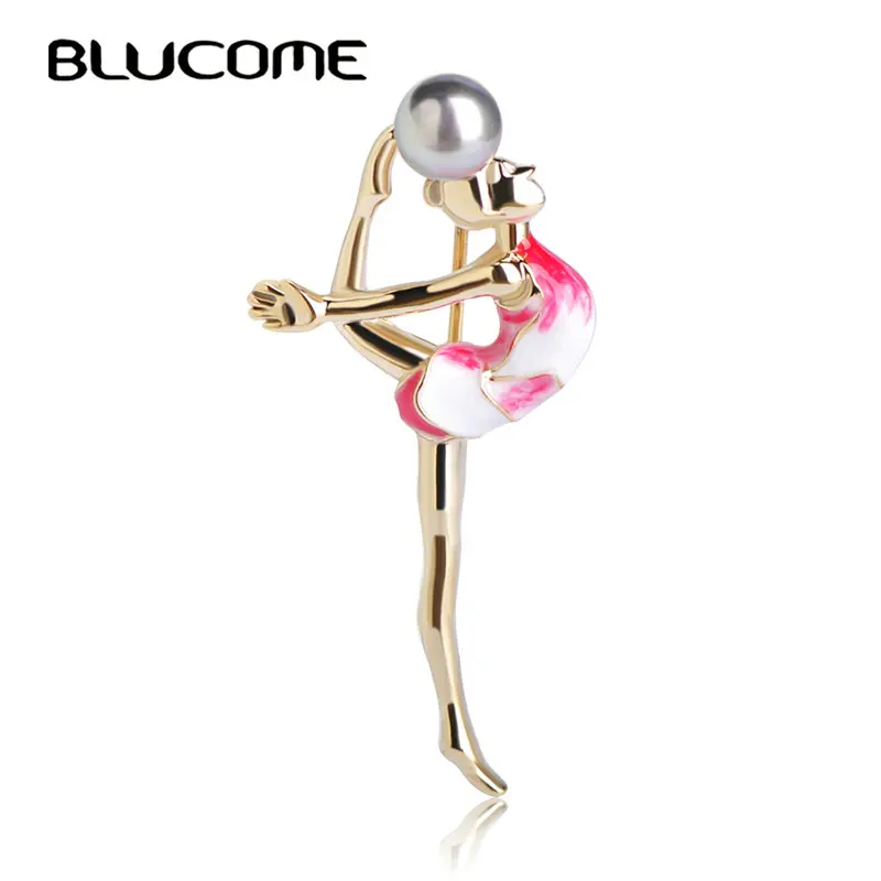 Женская эмалированная брошь Blucome золотистая металлическая с искусственным