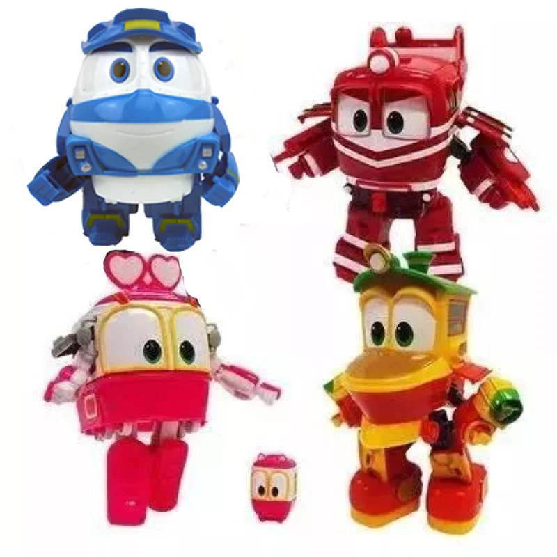 

NEW hot 4pcs/set 8cm Robot Trains Transformation Kay Alf Dynamic Train Family Deformation Train Car action figure toys toy doll