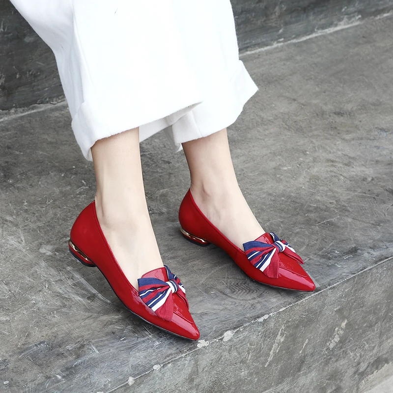 

Women's Patent Leather Slip-on Flats Brand Designer Pointed Toe Korean Style Sweet Bowtie Summer Female Footwear Comfort Shoes
