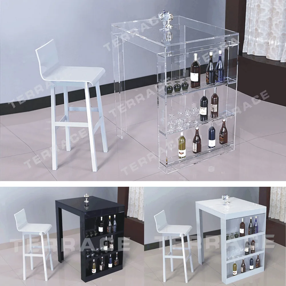 Acrylic Pub Mini Bar Table With Storage Wine Bottle Rack Perfect for