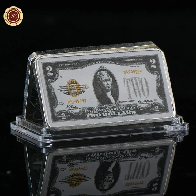 Wr Usd 2 American World Paper Money Silver Bar 24k 999 9 Wr Usd 2 American World Paper Money Silver Bar 24k 999 9 Plated Fake Bars Value Home Decor And Collection