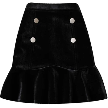 

plus size 2XL Spring autumn Ruffules Velour Skirt Women Buttons Mini Skirt Vintage high waist mermaid skirt