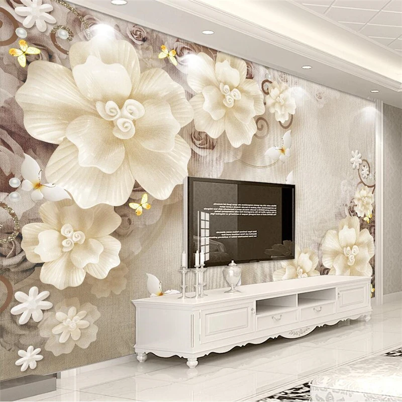 

beibehang Custom Wallpaper 3d Photo Mural Emboss Rose Pearl Scandinavian Retro Jewelry Background Wall paper 3d papel de parede