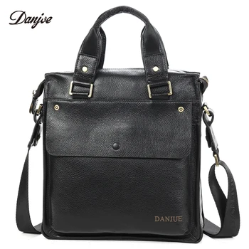 

New Cowskin Mens HandBags Business vertical shoulder Bags for male brand Genuine Leather Messenger Bagss Black