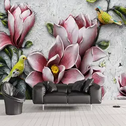 3D тиснением цветок магнолии Фото Фреска Гостиная вход в отель фоне стены ткани роскошные украшения 3D Papel де Parede