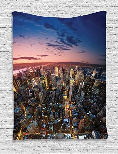 NYC Decoration Manhattan At Last Sunlights of The Day Metropolitan Town Robles State Structure настенный гобелен в спальню |