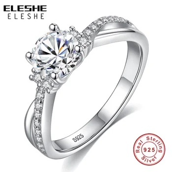 

ELESHE Zirconia Round Crystal 925 Sterling Silver Ring Female Jewelry Engagement Ring Vintage Bridal Wedding Rings for Women