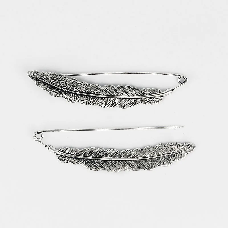 Большой античный серебряный тон Подсолнух/листья/перо прочный крепкий металл шаль килт шарф безопасная Брошь-заколка 88-90 мм