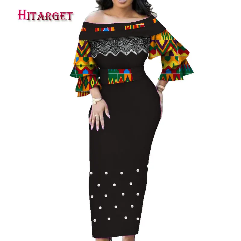 Женские платья в африканском стиле Dashiki вечерние на одно плечо с рукавами