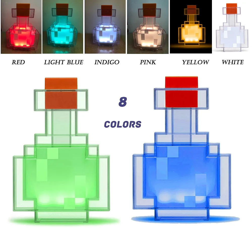  Minecrafted Color Changing Potion Bottle With 8 Color LED Lamp Festival Gift Vial Night Light Varia - 32997537002