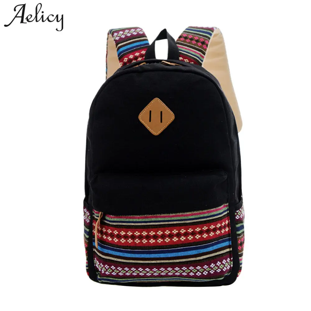 Aelicy Canvas Printing Backpack Women School Backpacks Bag for Teenage Girls Vintage Canvas ...