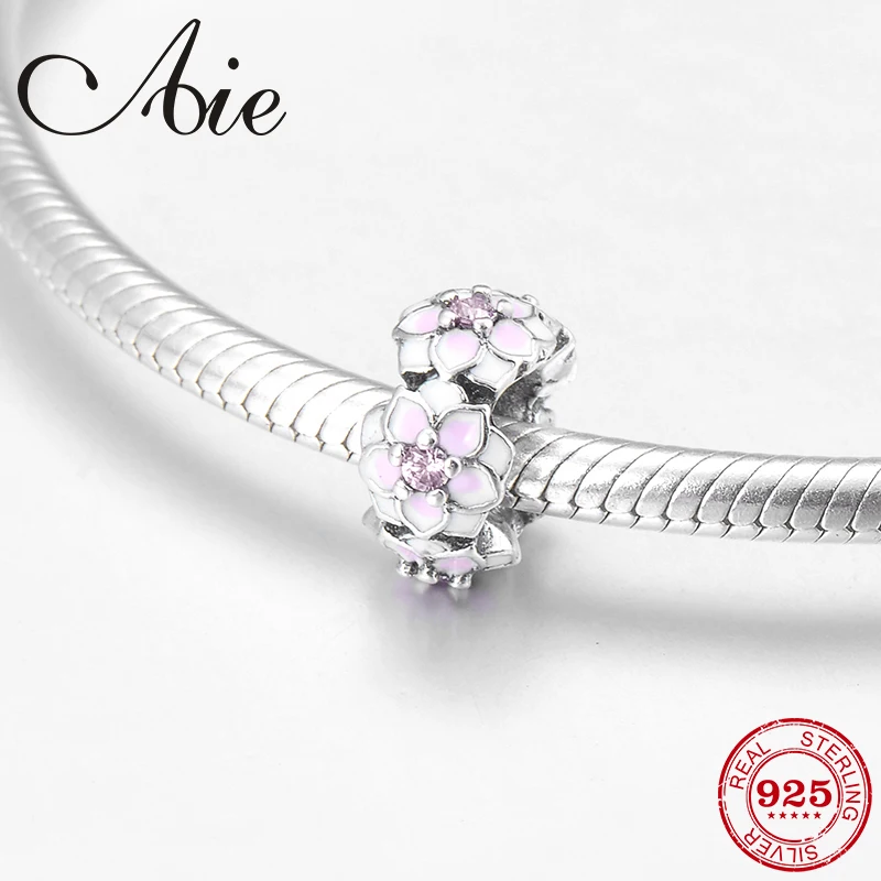 

Breath of spring 925 Sterling Silver pink Magnolia flower fine spacer Beads Fit Original Pandora Charm Bracelet Jewelry making
